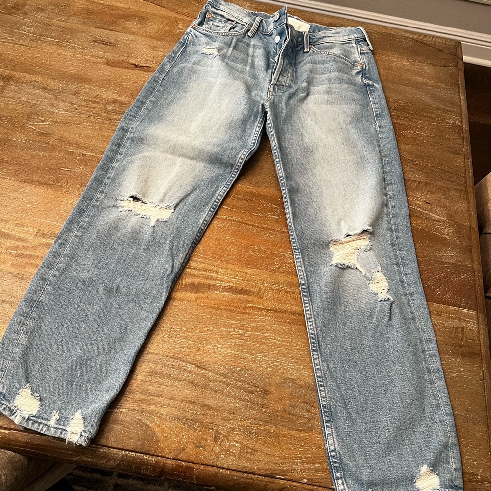 MOTHER Men's Light Blue Distressed Jeans